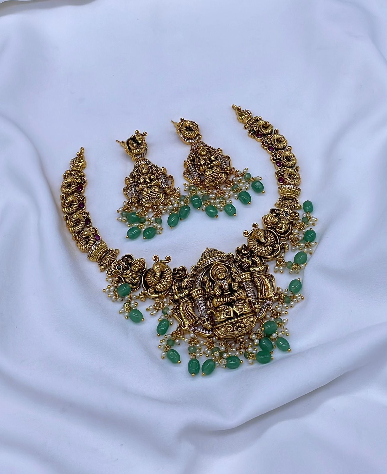 Nakshi work with AD and Kempu Stones Necklace