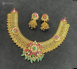 Nakshi Work Kasu Neckalce with Kundan Stone Pendent