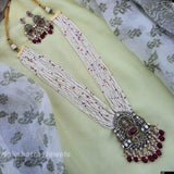Victorian Polish AD Stones Pendent with Pearl Beads Haram - Nakshatra Jewels