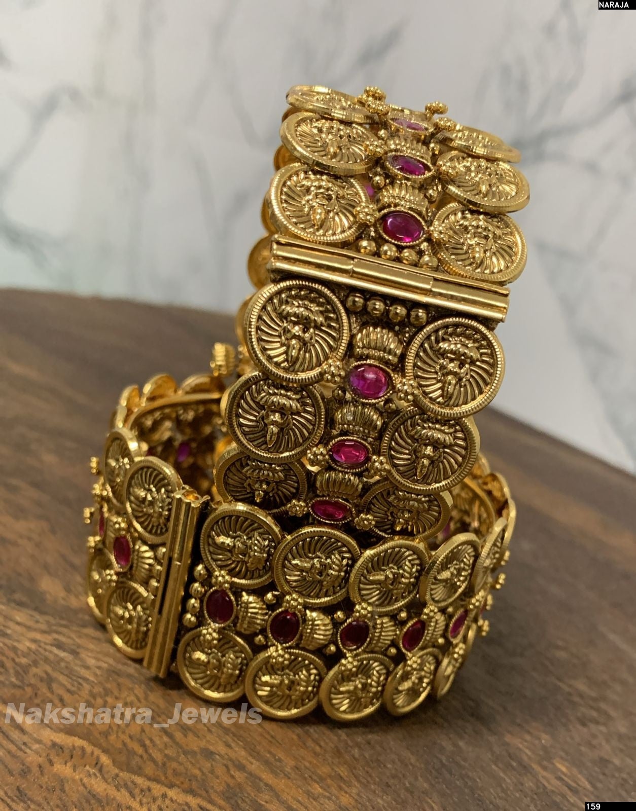 Nagasi Work with Kempu Stones Bangles (Openable) - Nakshatra Jewels