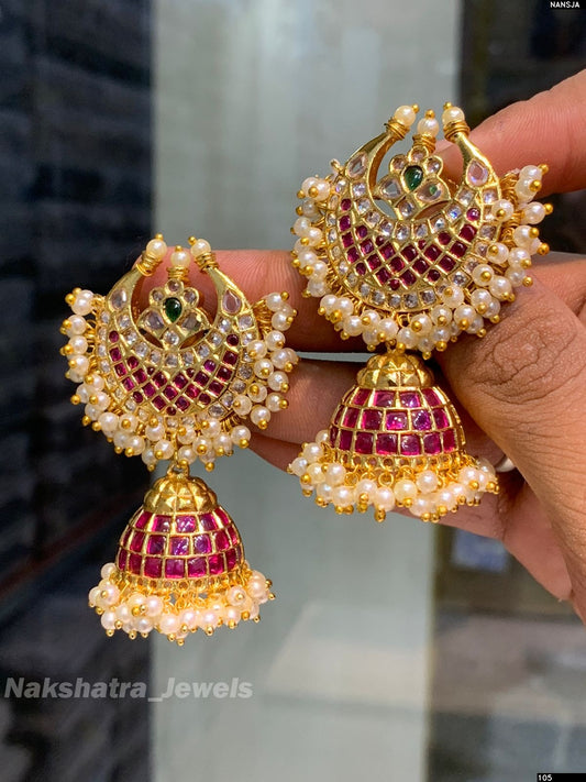 Premium Matt with Kempu Stones Earrings