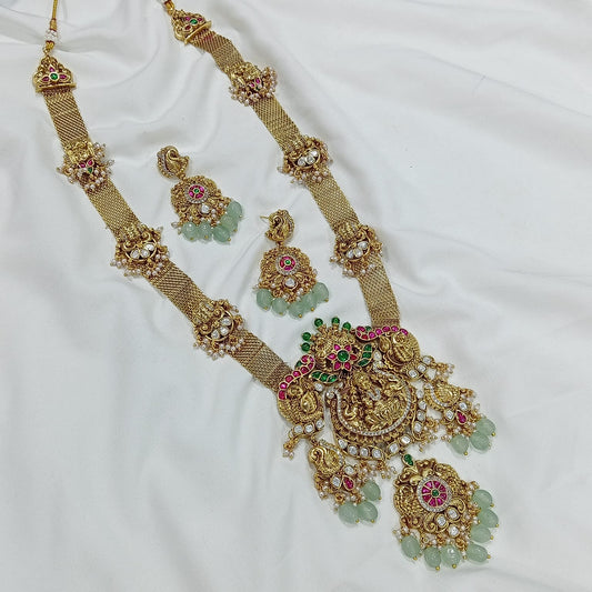 Nakshi Work with AD & Jaadu Kundan Stones Bridal Haram (Gold Replica)