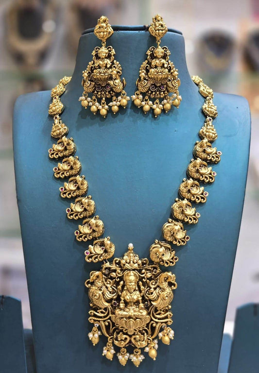 Nagasi Work with Kempu Stones Bridal Haram - Nakshatra Jewels
