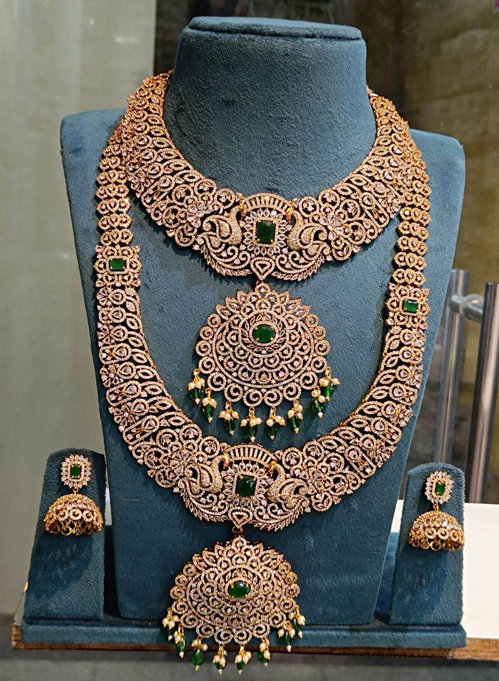 Victorian Polish AD Stones Bridal Set (Detachable Pendent) - Nakshatra Jewels