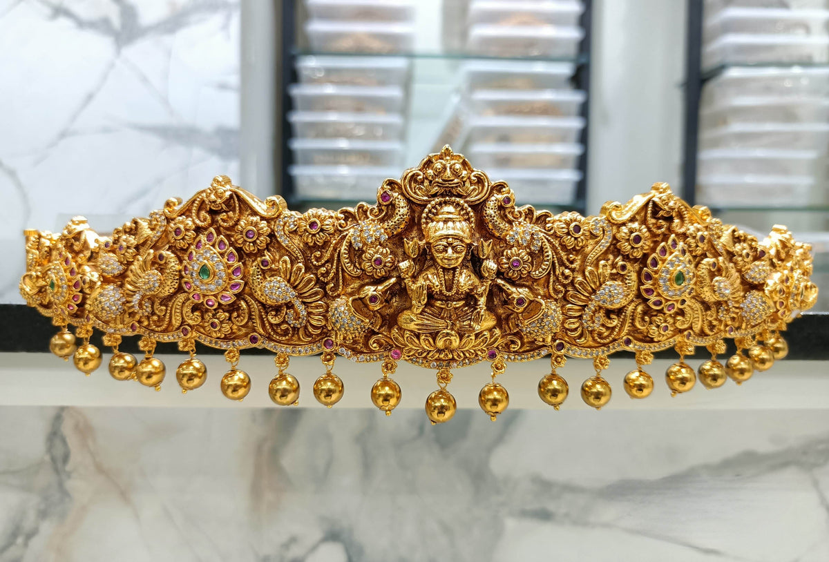 Nakshi Work with AD Stones Bridal Hip Belt (Gold Replica)