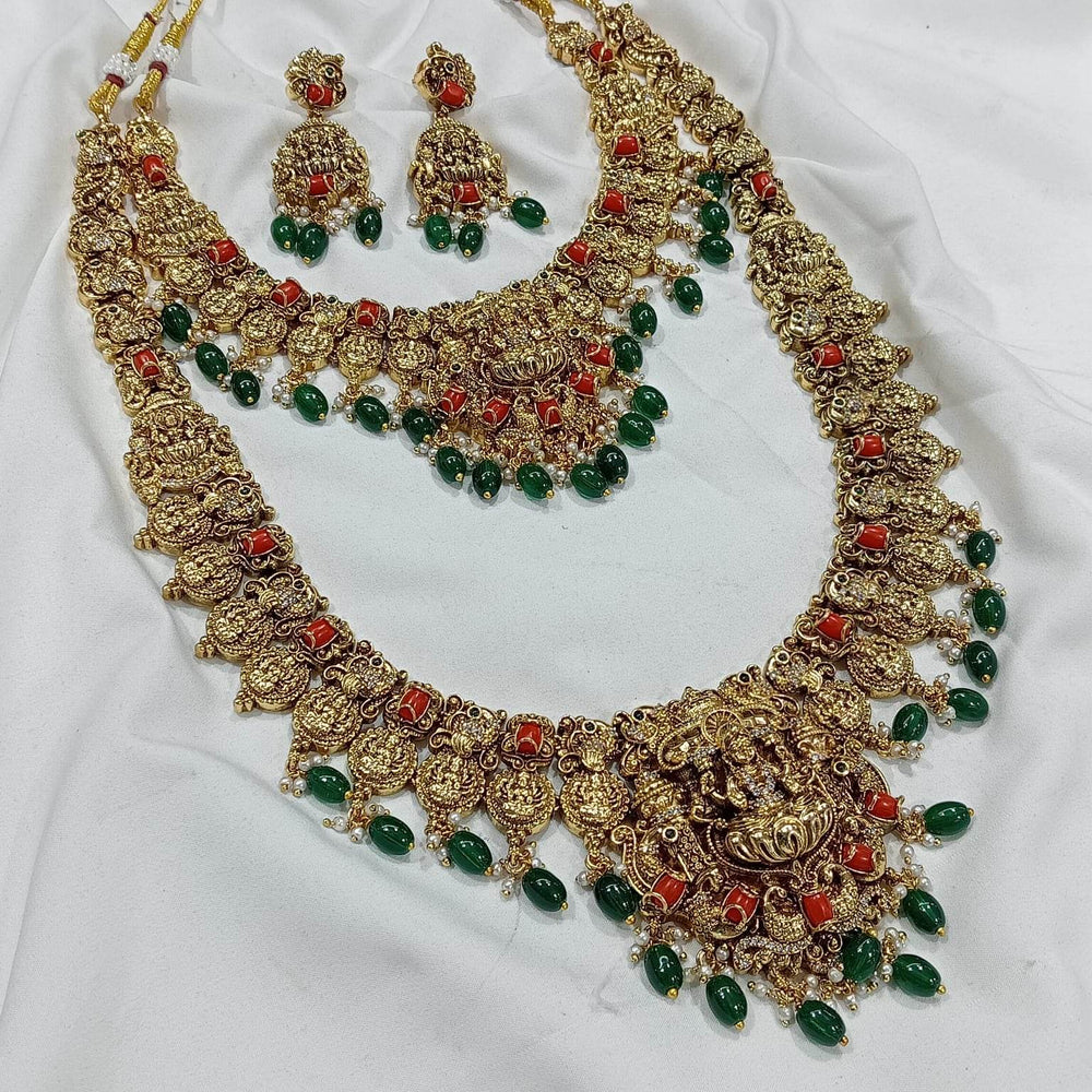 Nakshi Work with AD stones & Coral Beads Bridal Combo - Nakshatra Jewels