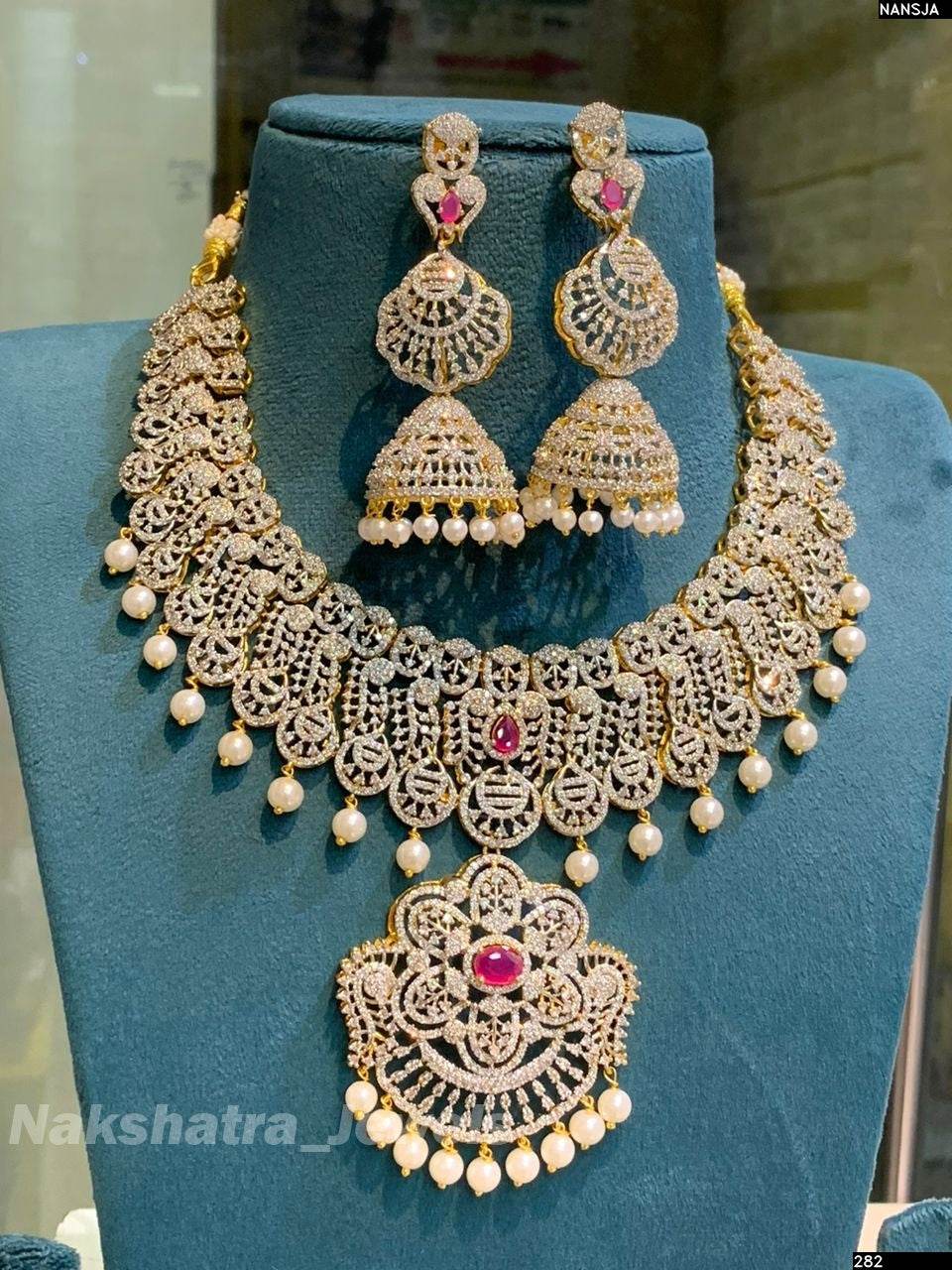 American Diamond Stones Bridal Necklace - Nakshatra Jewels