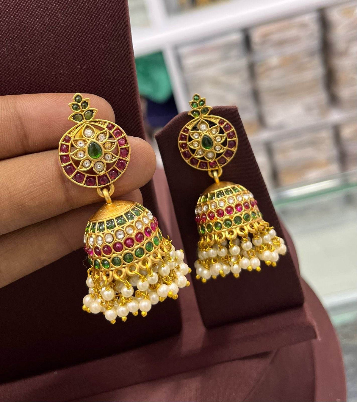 Premium Matt with Kempu Stones Earrings