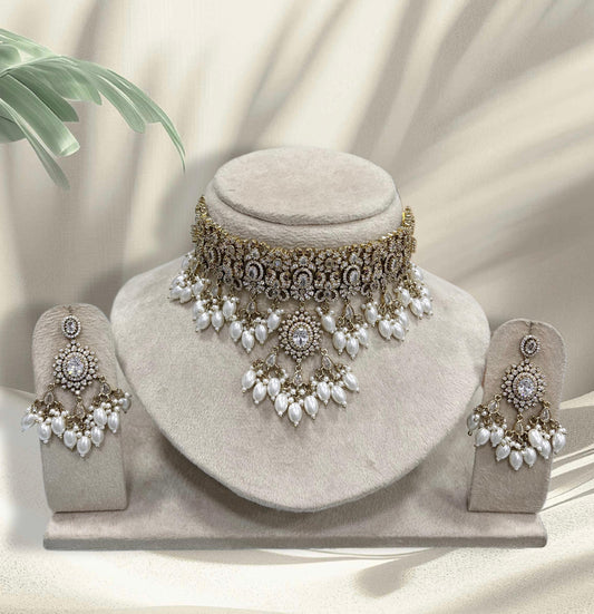 Victorian Polish AD Stones Bridal Neck Set