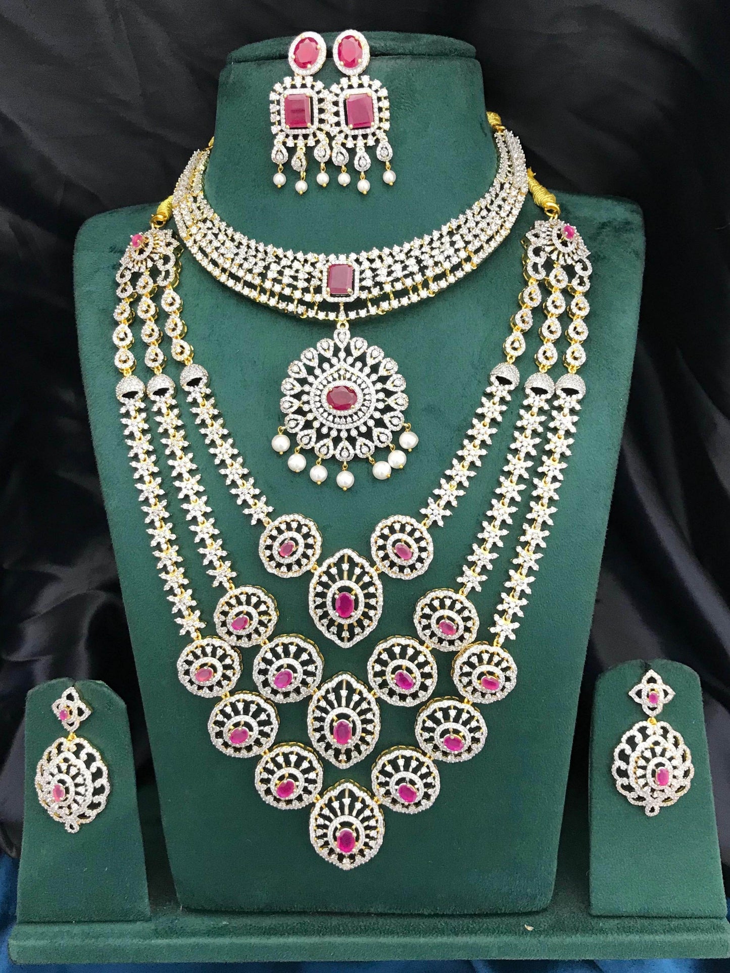 American Diamond Stones Bridal Combo set - Nakshatra Jewels