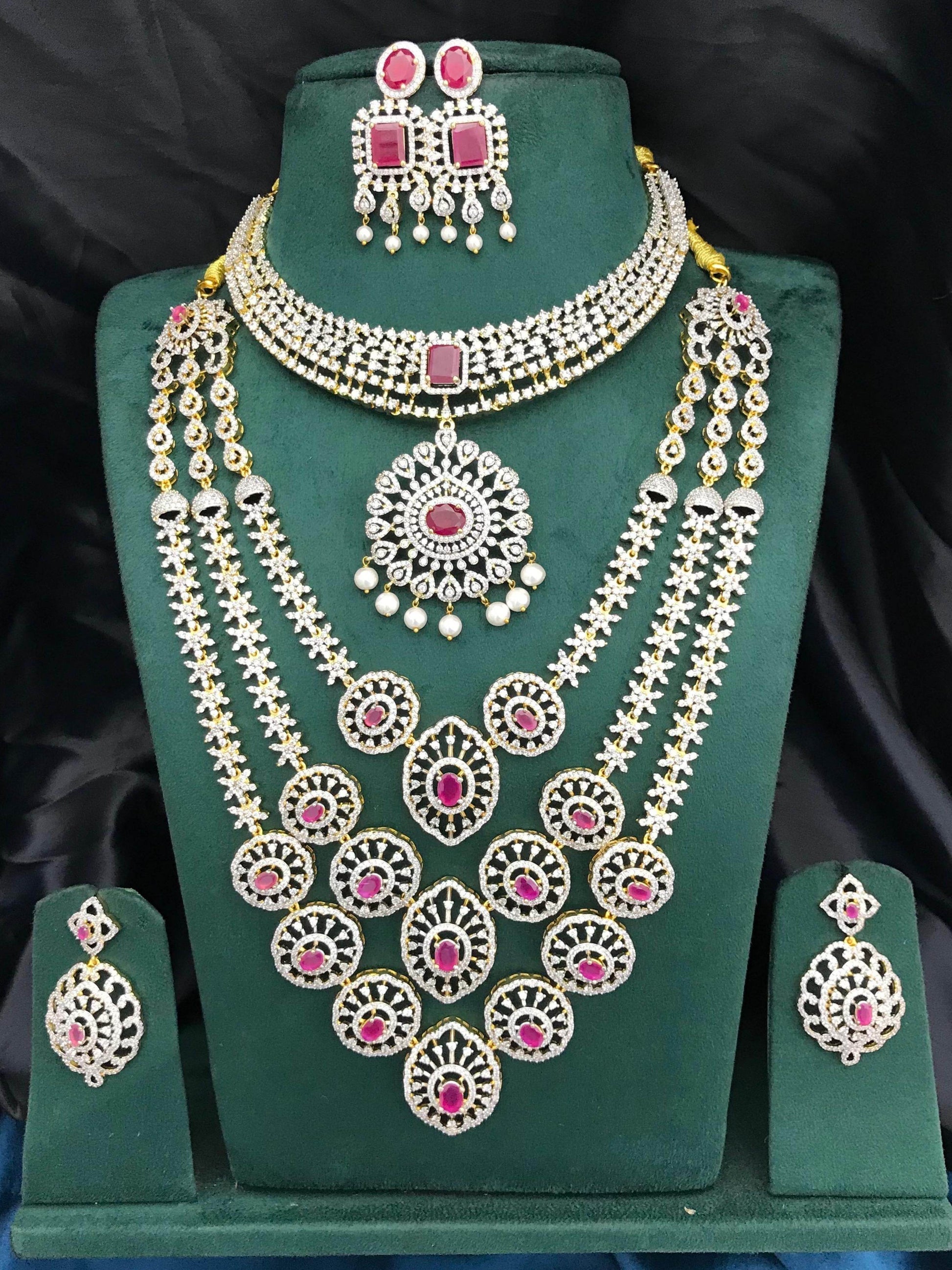 American Diamond Stones Bridal Combo set - Nakshatra Jewels