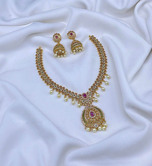 Premium Kempu & AD Stones Necklace - Nakshatra Jewels