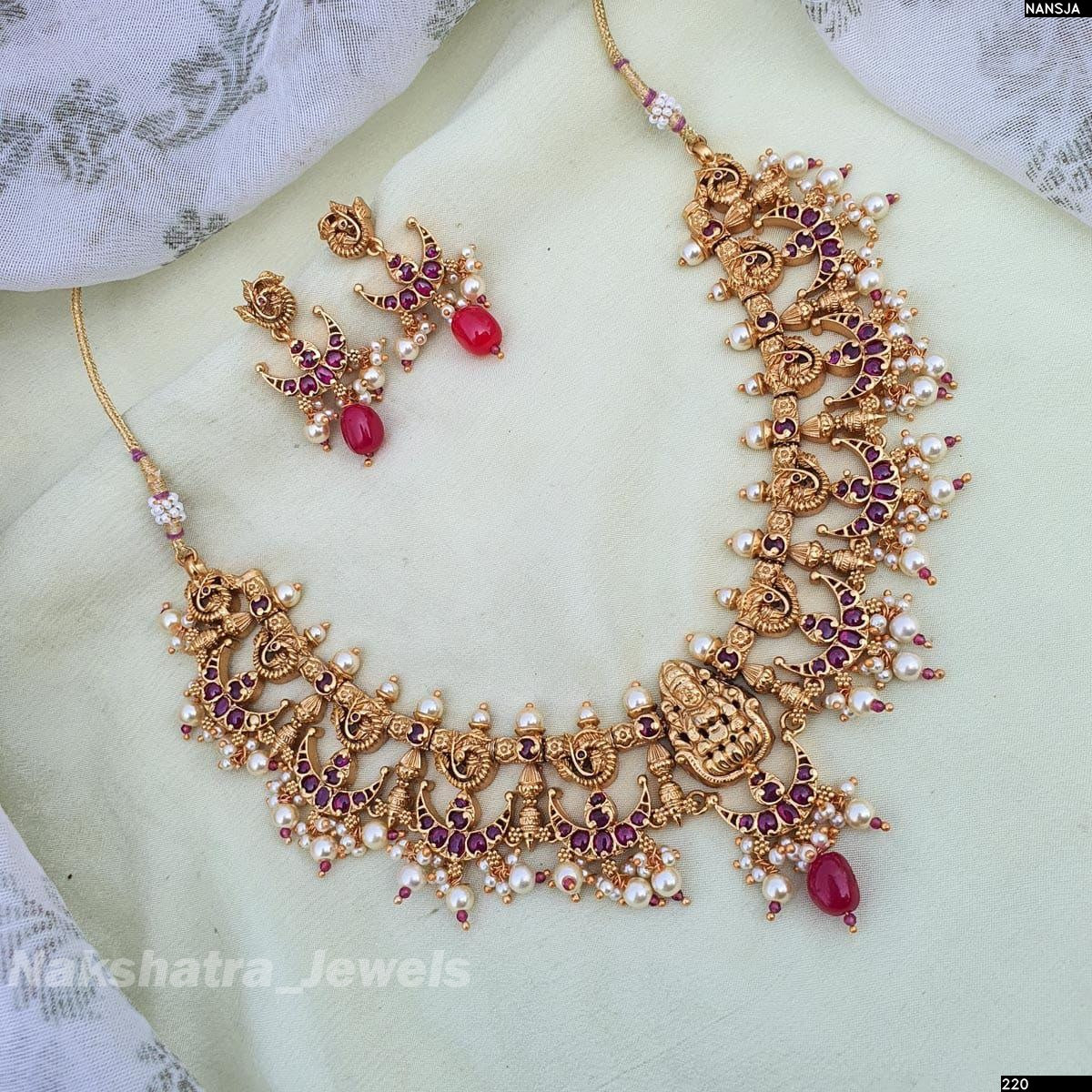 Nagasi work with Kempu Stones Bridal Necklace