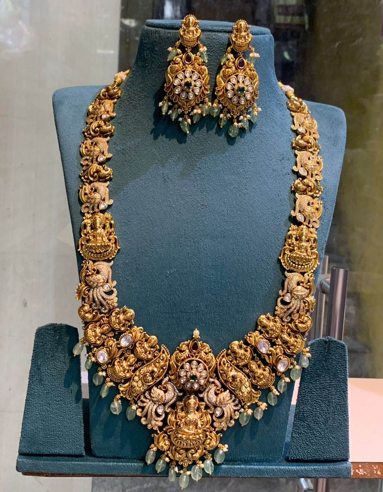 Nakshi Work with AD Stones Bridal Haram - Nakshatra Jewels