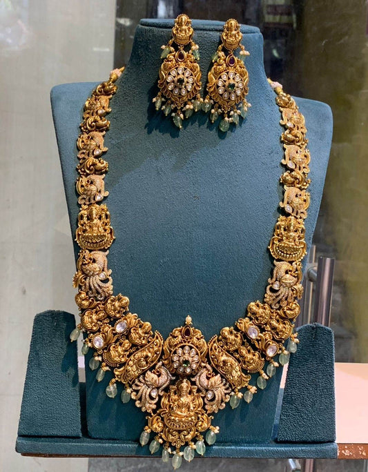 Nakshi Work with AD Stones Bridal Haram - Nakshatra Jewels