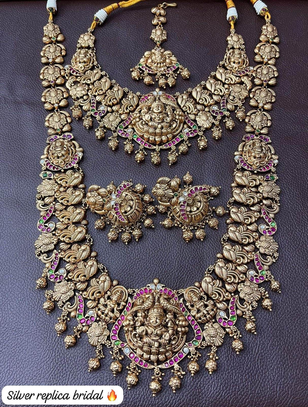 Nakshi Work with Kempu Stones Bridal Combo Set - Nakshatra Jewels