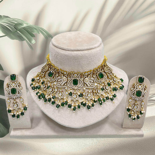 Victorian Polish with AD Stones Bridal Choker - Nakshatra Jewels