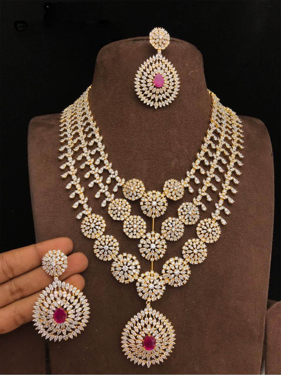 American Diamond Stones Bridal Layer Haram - Nakshatra Jewels