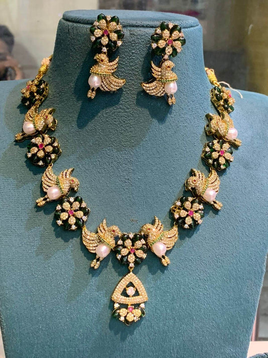 Victorian Polish AD Stones Designer Necklace - Nakshatra Jewels