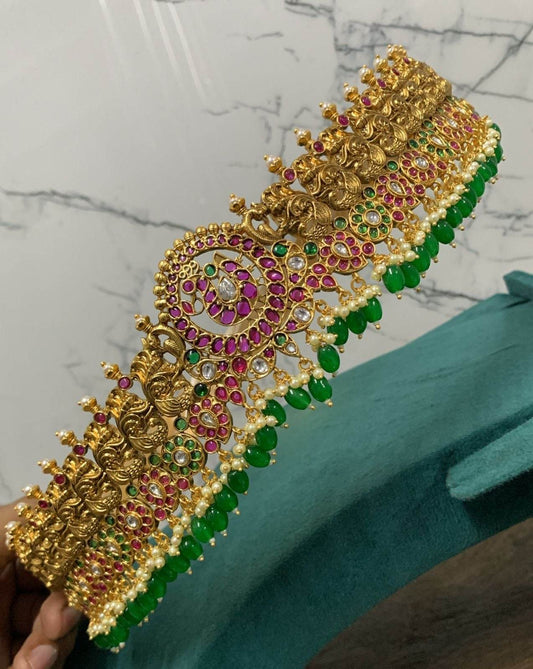 Nagasi work with Kundan Stones Bridal Hip Belt - Nakshatra Jewels