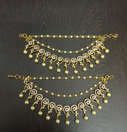 Premium Matt with AD and Kempu Stones Ear Chains