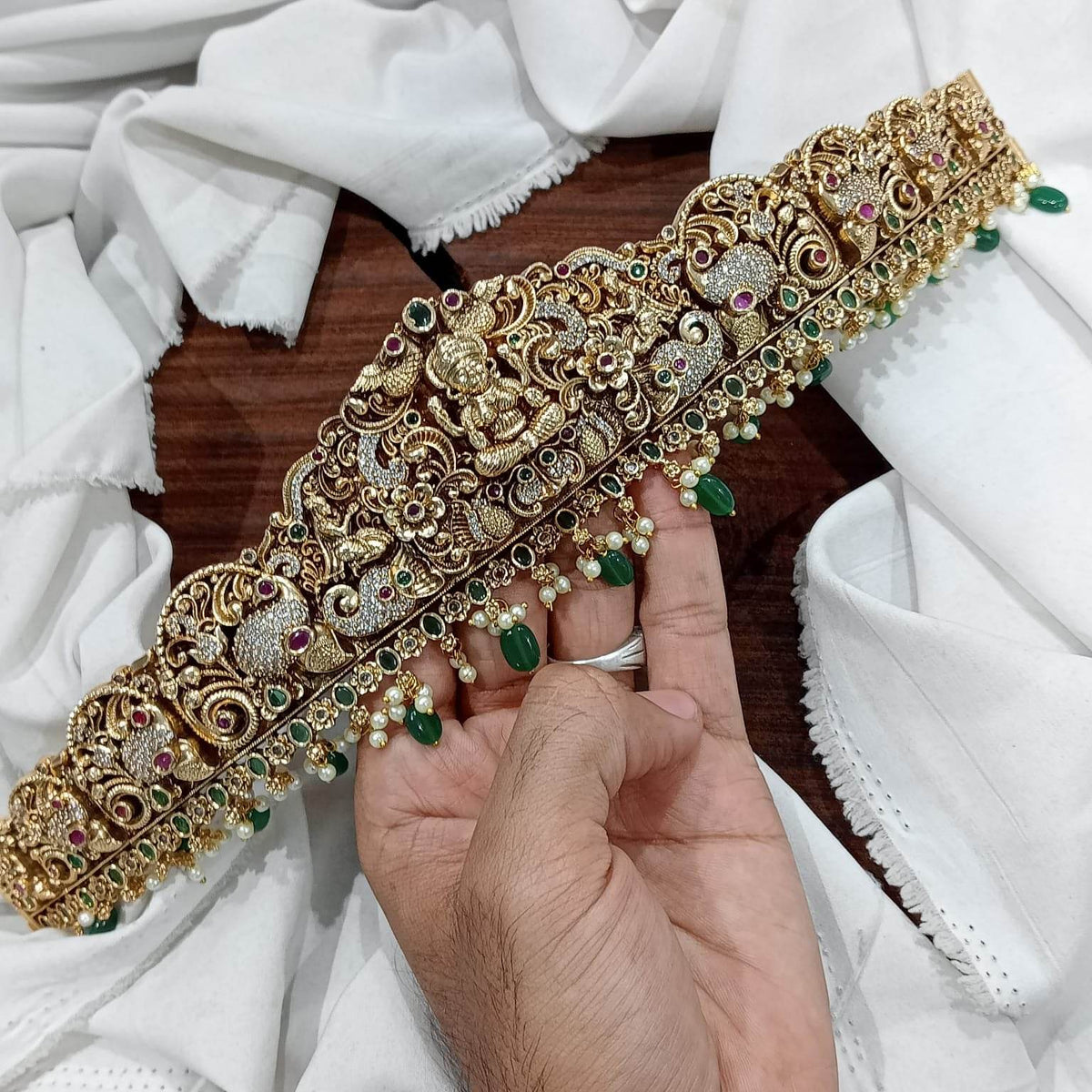 Nakshi work with AD and Kempu Stones Bridal Hip Belt
