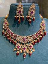 Victorian Polish with AD & Mossanite Stones Necklace - Nakshatra Jewels