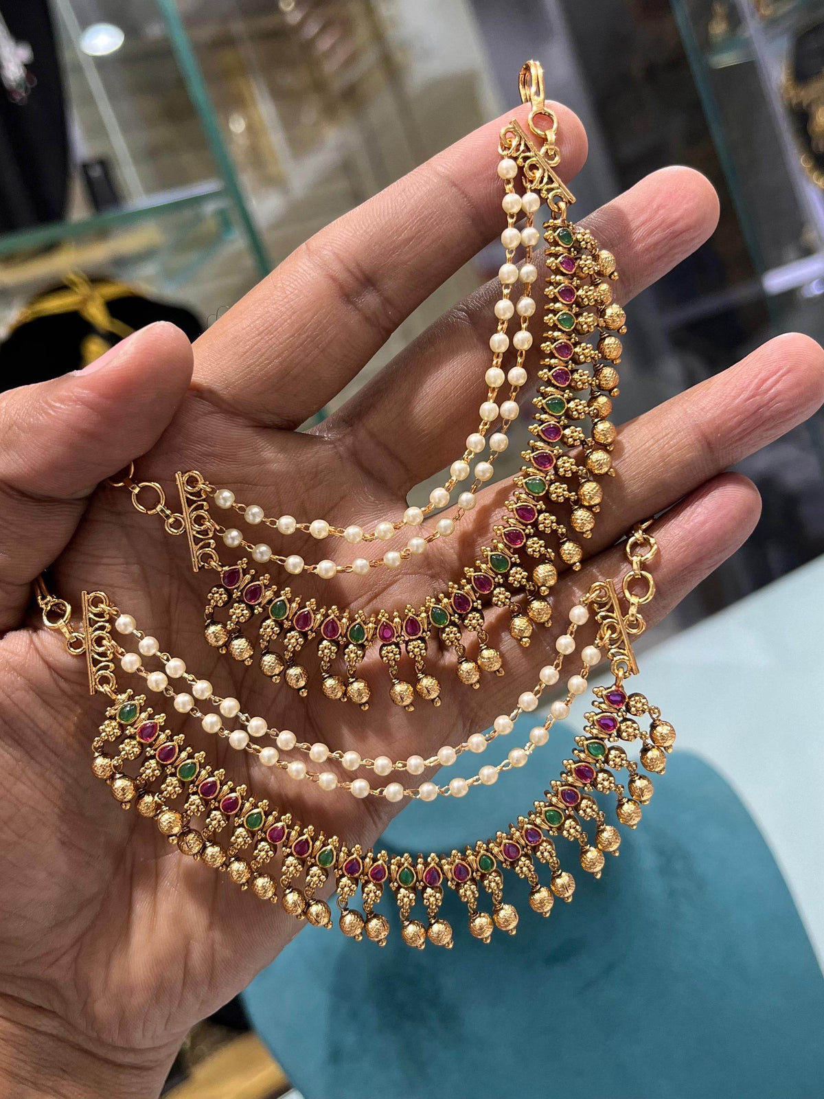 Premium Matt with Kempu Stones Ear Chains