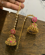 Nakshi Work with Kundan Stones Earrings