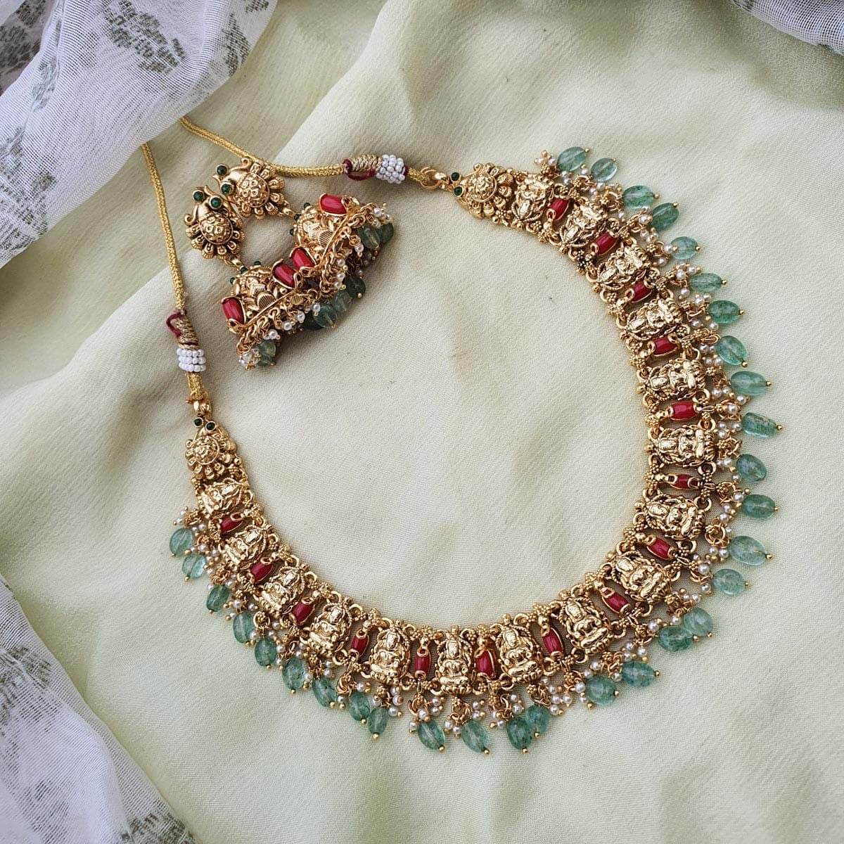Nakshi Work with Coral Beads Necklace