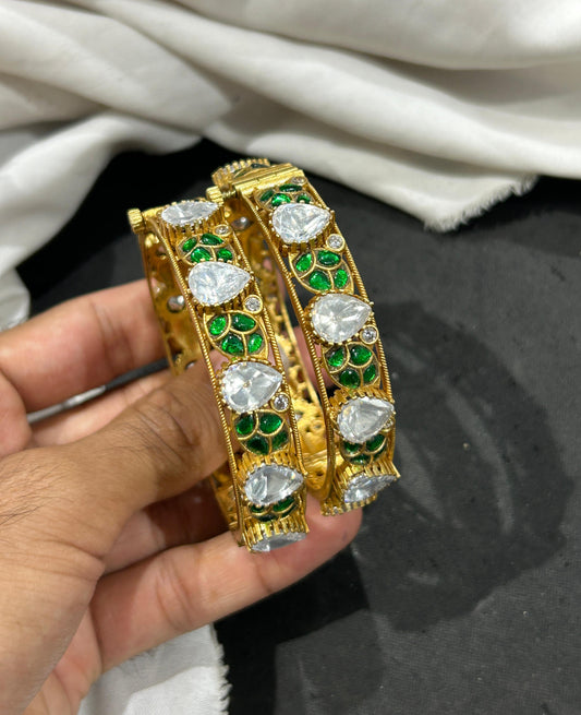 Kundan with Mossianite Stone Bangles (Openable)