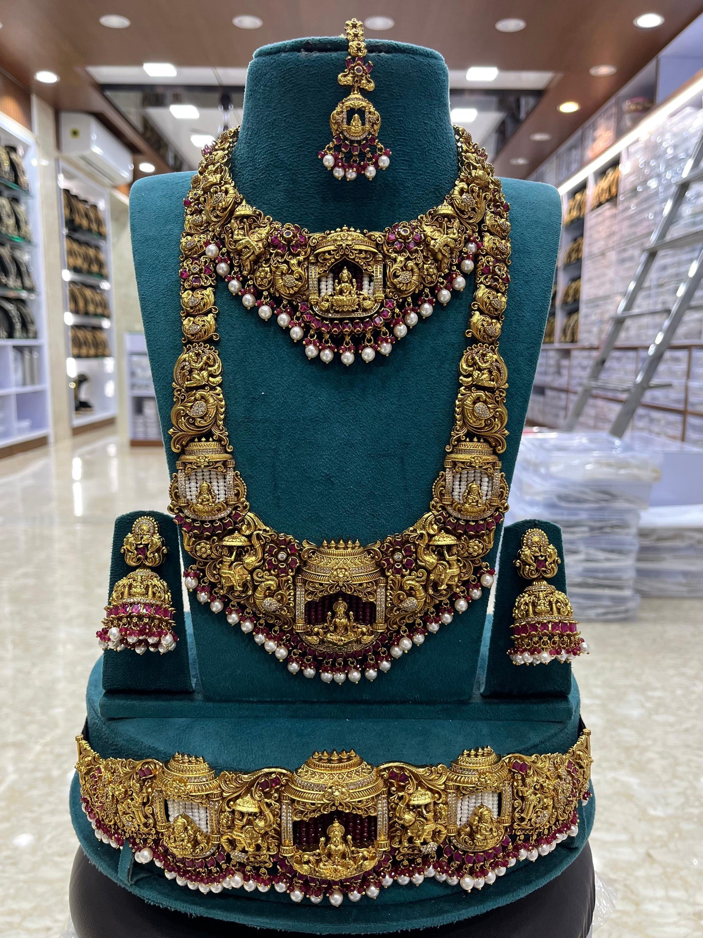 Nakshi Work with Kempu Stones Bridal Combo Set
