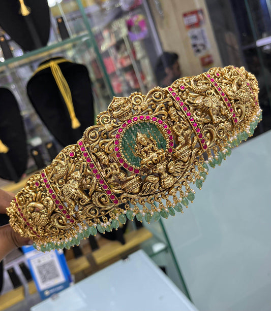 Nagasi work with Jaadu Kundan Stones Bridal Hip Belt - Nakshatra Jewels