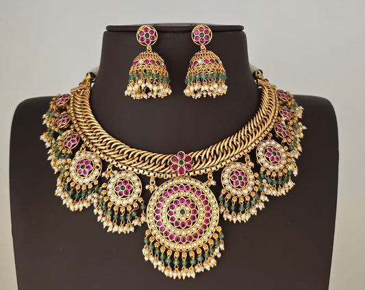 Nakshi Work with Kundan Stones Bridal Necklace