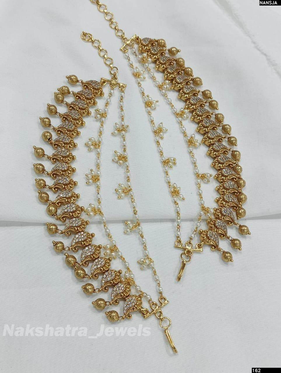 Premium Matt with Kempu Stones Ear Chains - Nakshatra Jewels