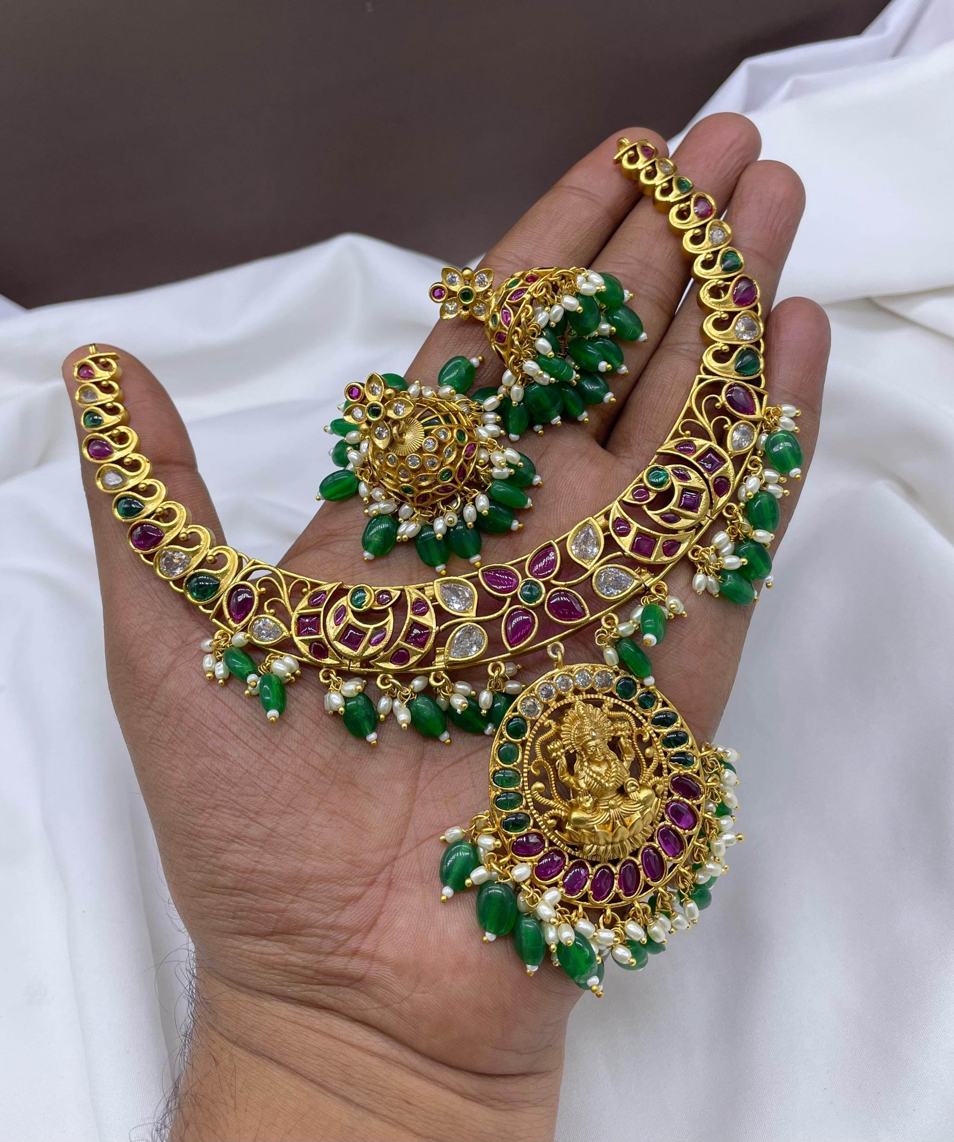Premium Matt with Kempu Stones Necklace - Nakshatra Jewels