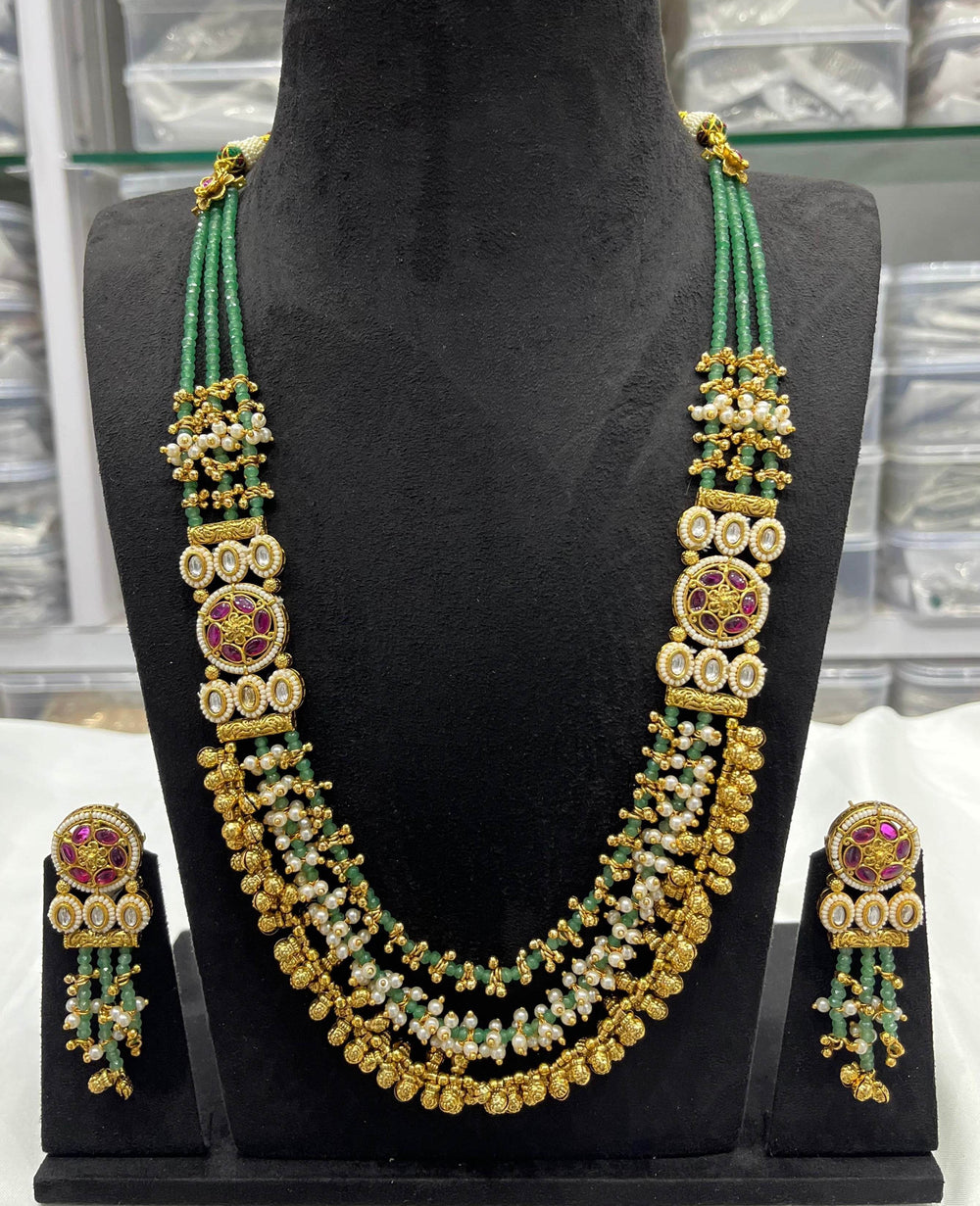 Semi Precious Beads Haram with Kundan Stones - Nakshatra Jewels