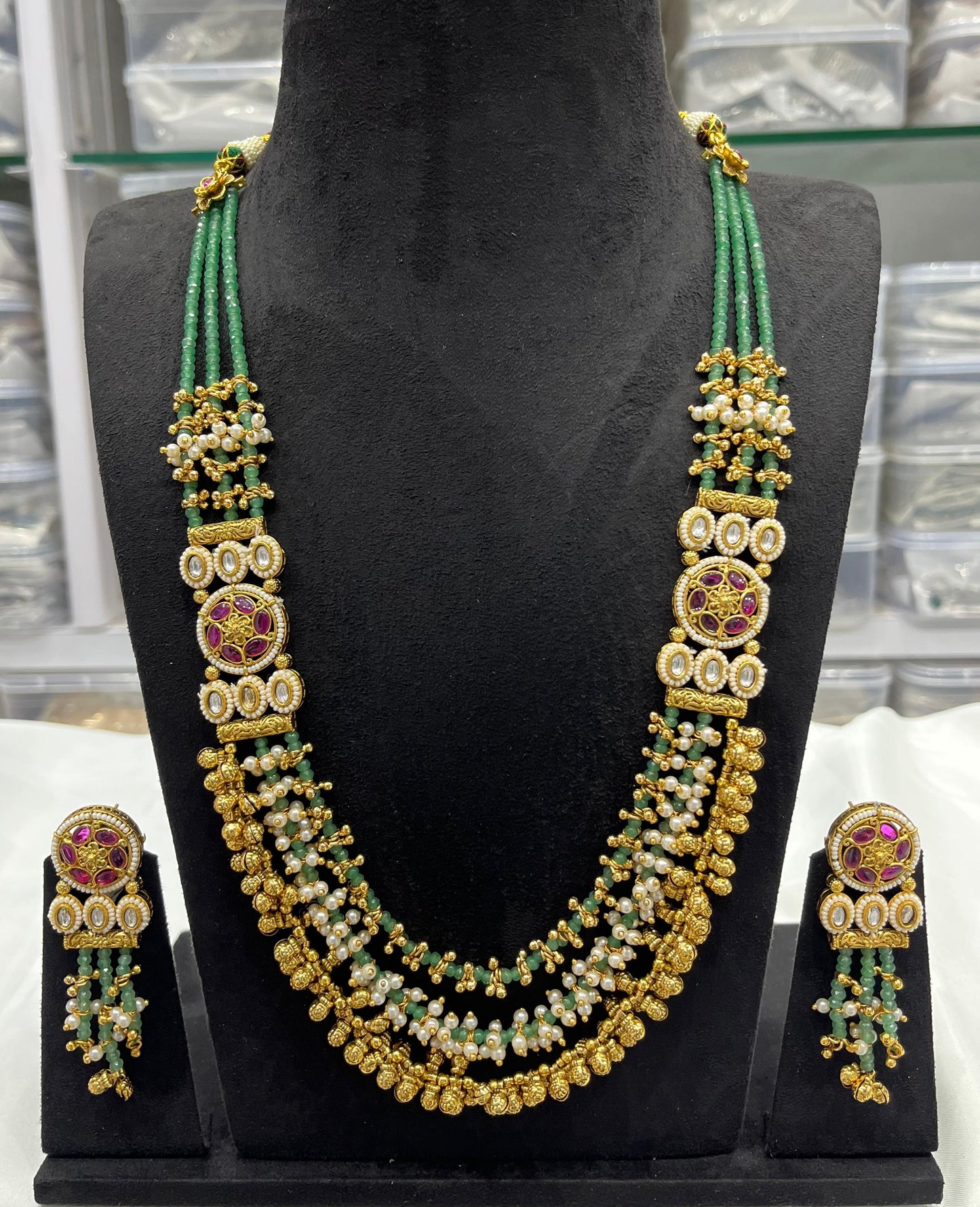 Semi Precious Beads Haram with Kundan Stones