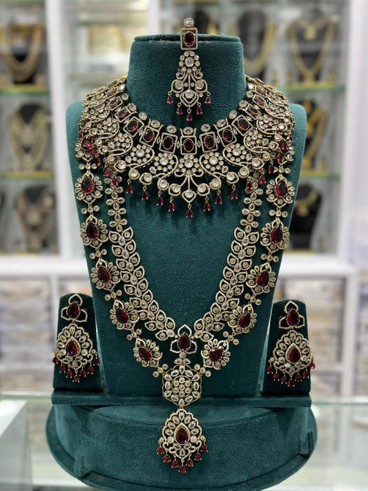 Victorian Polish with Moissanite Stones Bridal Combo set - Nakshatra Jewels