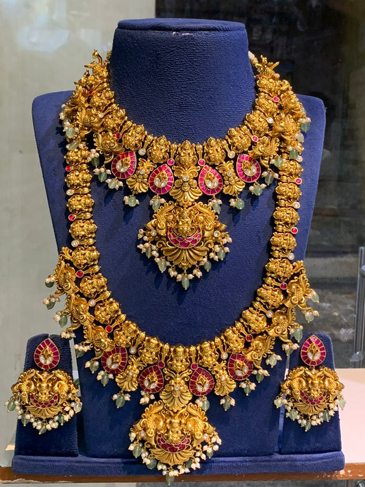 Nakshi work with Jadau Kundan Stones Bridal Set