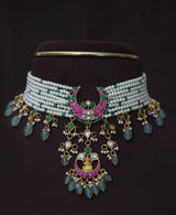 Jaadu Kundan Stones Pendent With Pearls Choker - Nakshatra Jewels