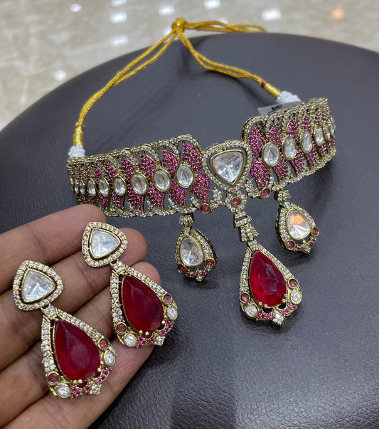 Victorian Polish AD and Mossianite Stones Bridal Choker