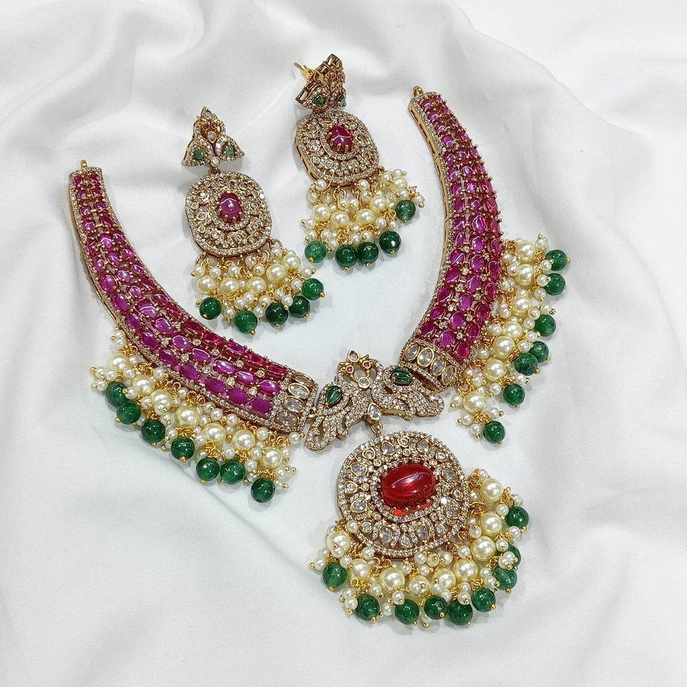 Victorian Polish with AD Stones Bridal Necklace - Nakshatra Jewels