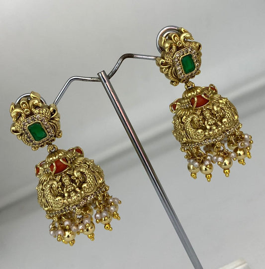 Nakshi Work with Coral Beads Earrings