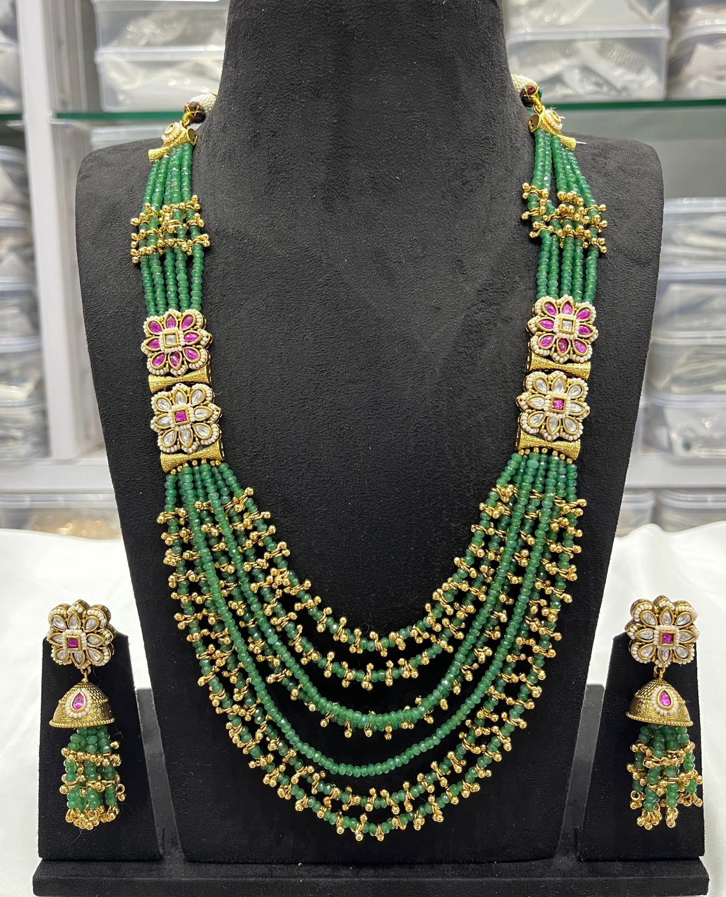 Semi Precious Beads Haram with Kundan Stones