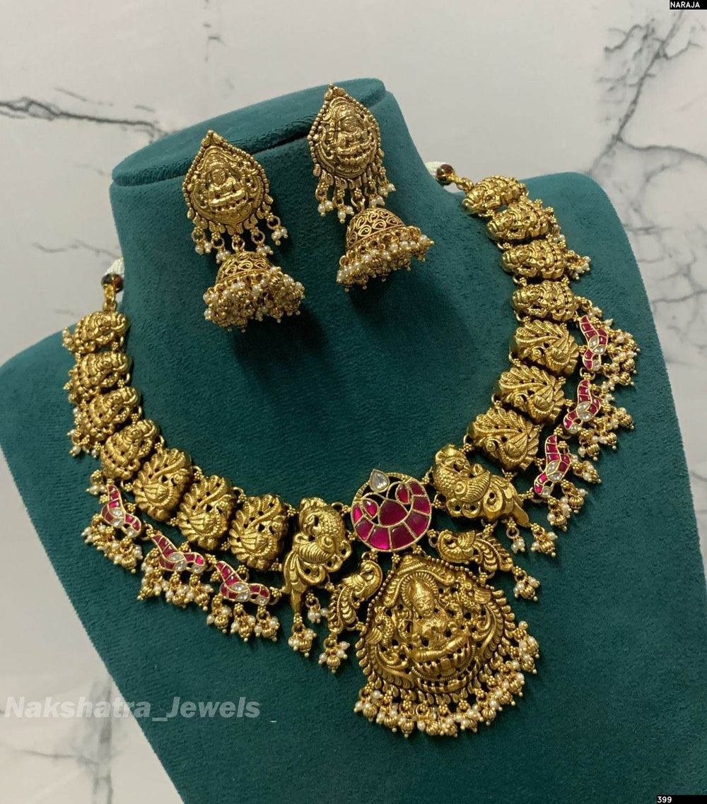 Nakshi Work with Kundan Stones Necklace - Nakshatra Jewels