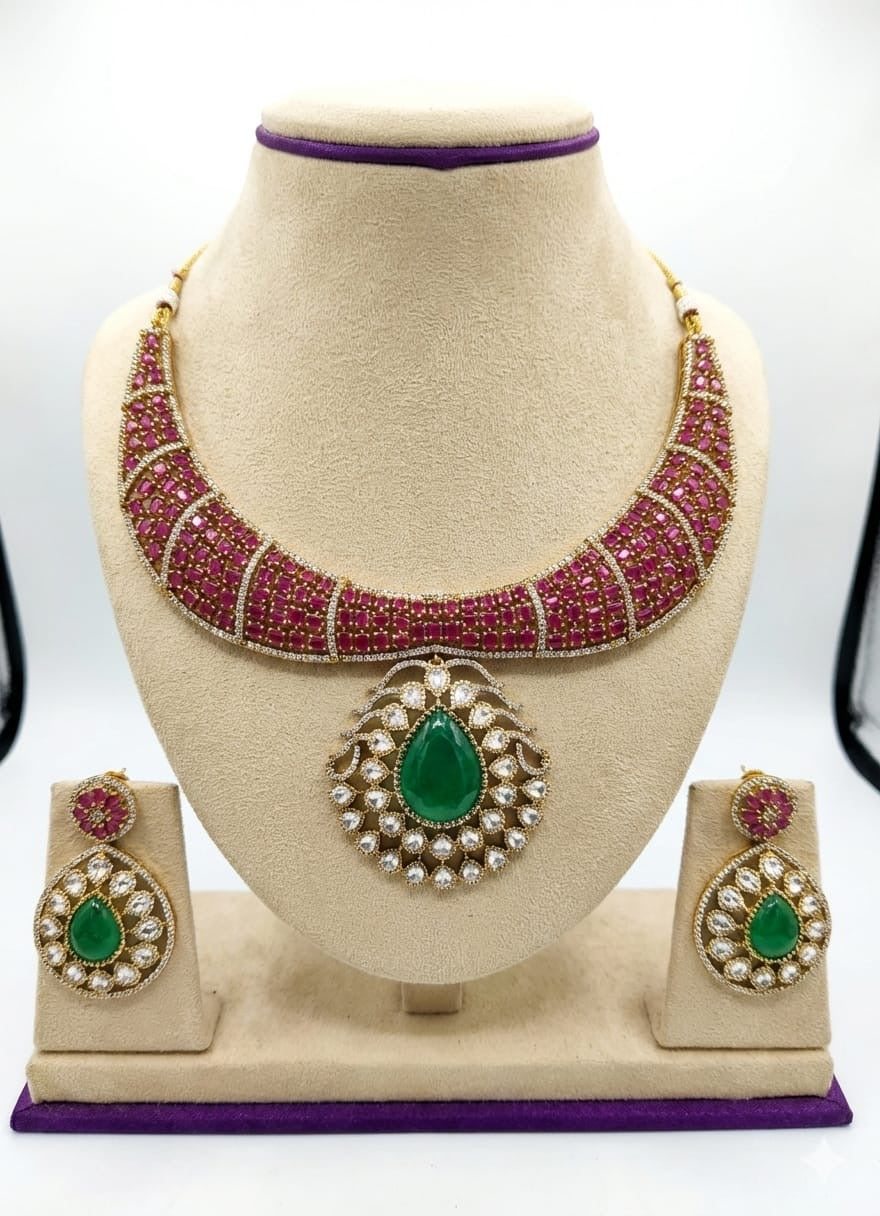 Victorian Polish AD Stones Bridal Designer Neck Set