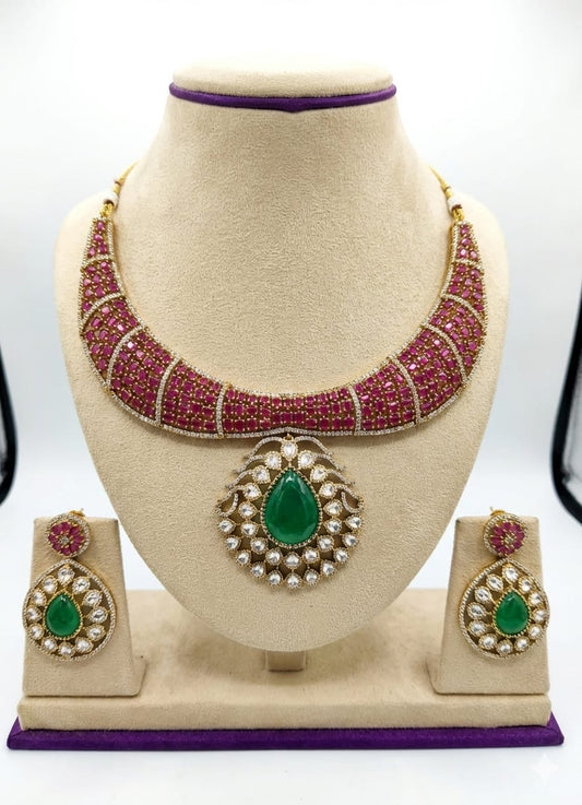 Victorian Polish AD Stones Bridal Designer Neck Set