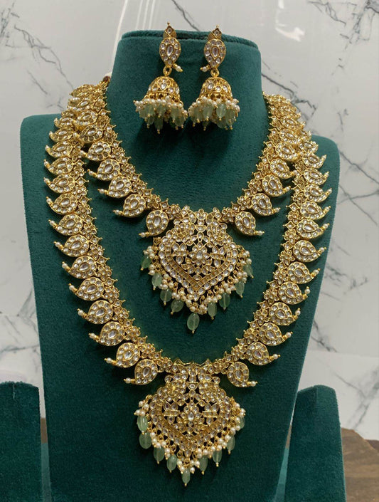 Nagasi Work with Kempu Stones Bridal Combo Set - Nakshatra Jewels