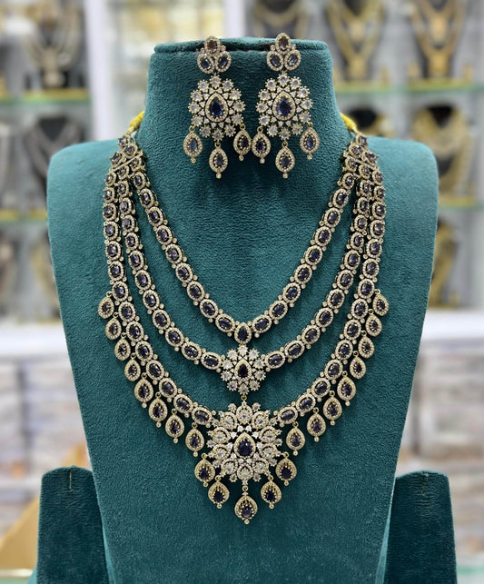 Victorian Polish with AD Stones Bridal Layer Haram - Nakshatra Jewels